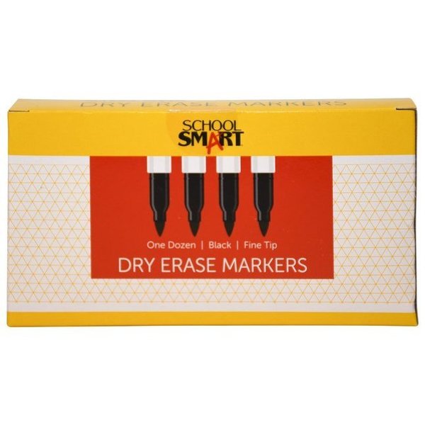 School Smart MARKER DRY ERASE PEN  BLACK PACK OF 12 PK BY1076-12BLACK